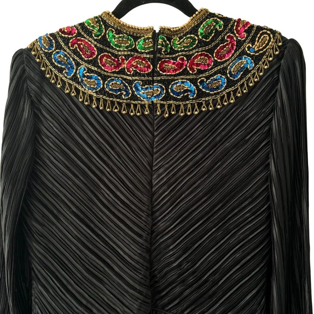 George F. Couture for I. Magnin 1980s Beaded Black Evening Gown Size 10 NEW - Picture 3 of 8